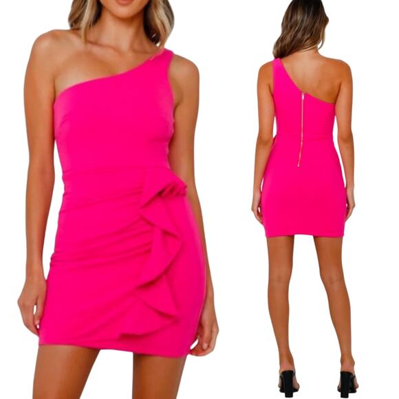 Hello Molly Backstage Passes One Shoulder Ruffled Mini Dress Magenta Womens 2 - Picture 1 of 10